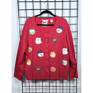 VTG Bechamel II Ugly‎ Christmas Sweater Womens 2X Red Santa Angel Elf Patches